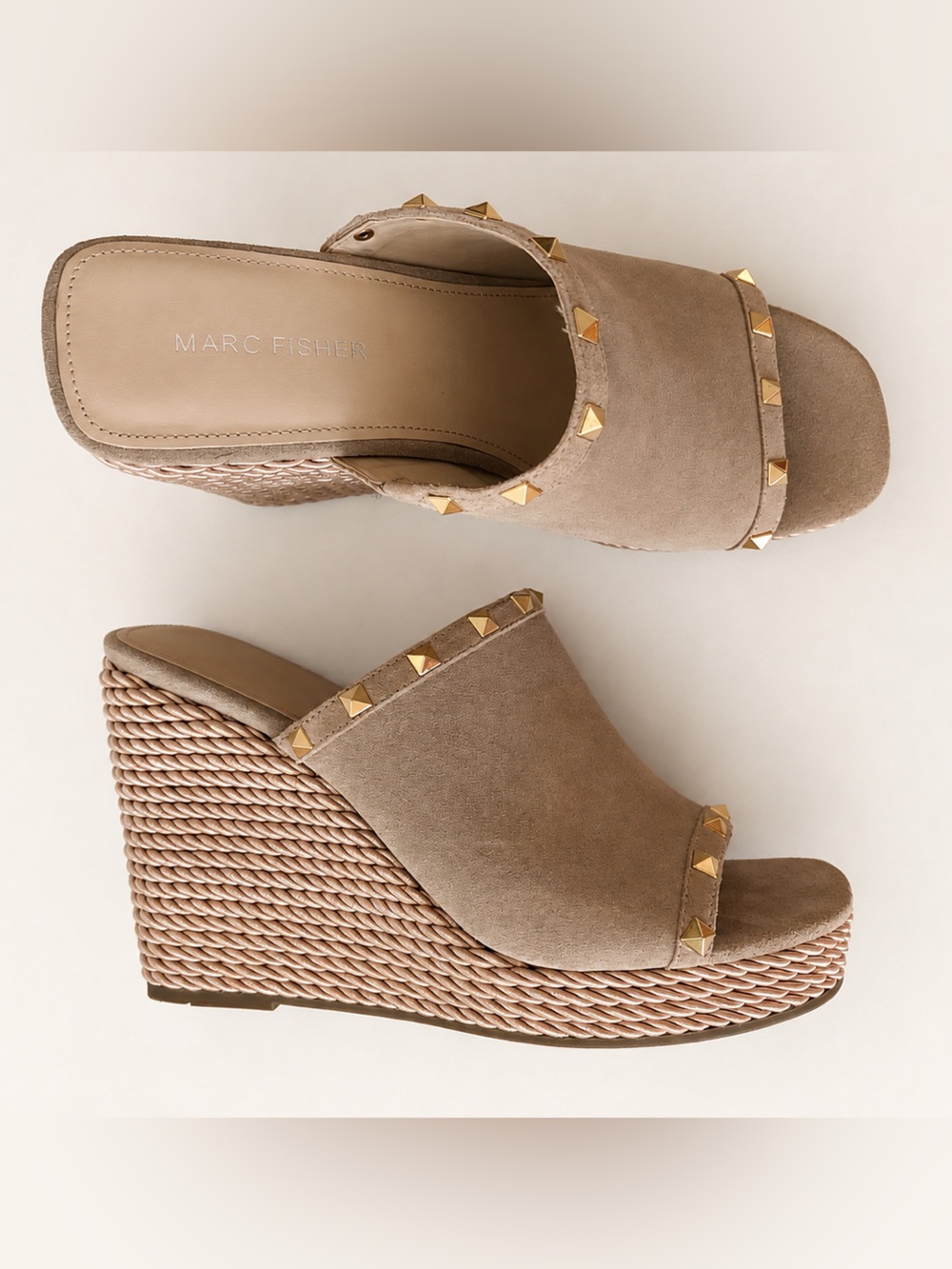 Marc Fisher • Zyme Studded Suede Espadrille Wedges • Size 10